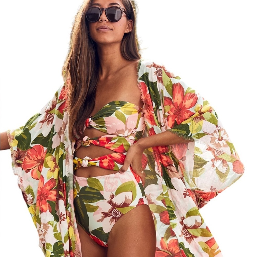 Aerie Triple Knot One Piece Swimsuit- Strapless Floral One Piece- XS